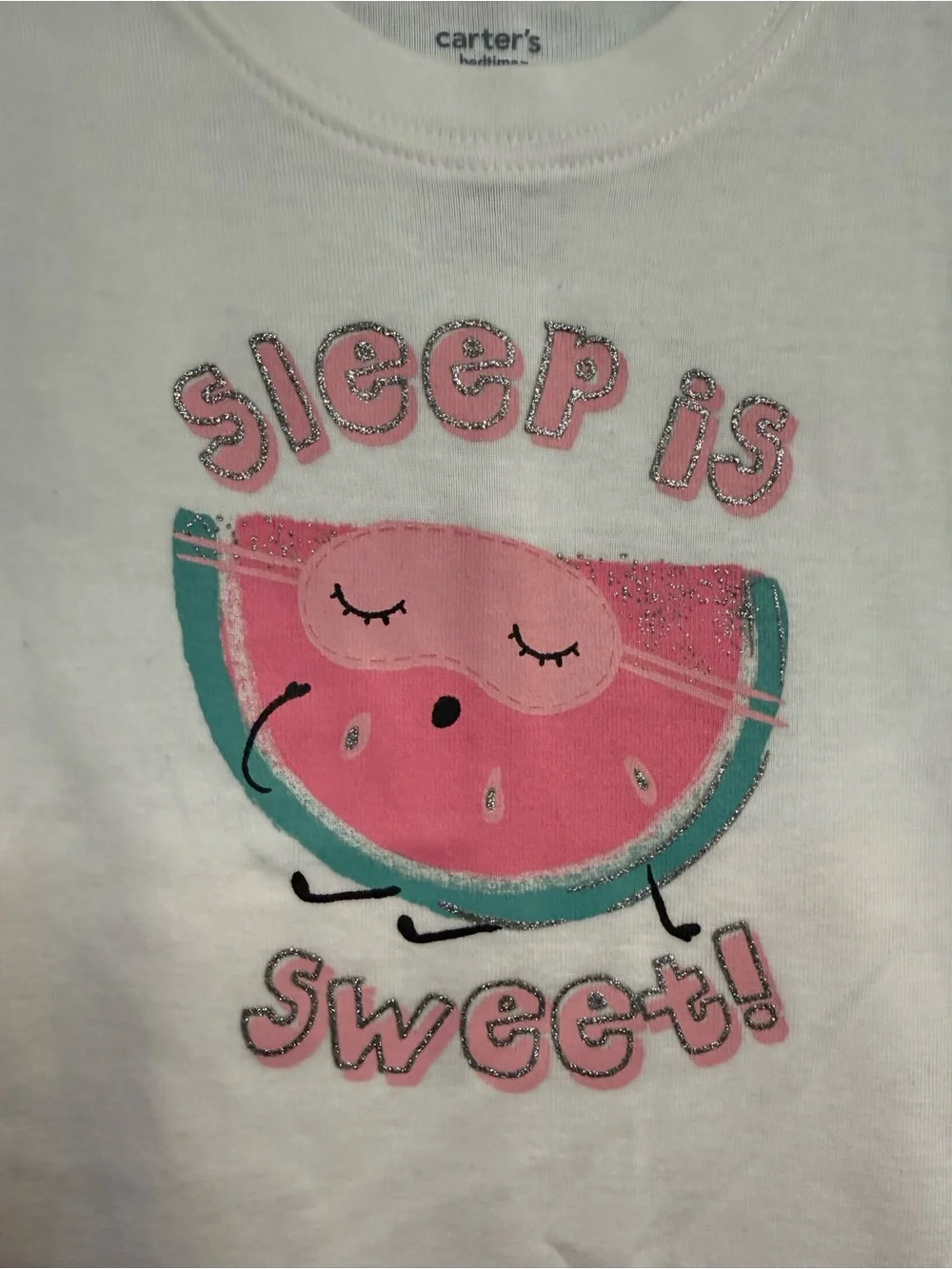 Carter's White Tee & Mint Watermelon Pajama Set with Pink Accents